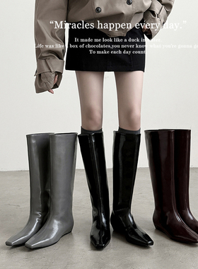 【YOON尹儿】平跟3cm时尚长筒时装靴高筒靴百搭方头秋冬1396