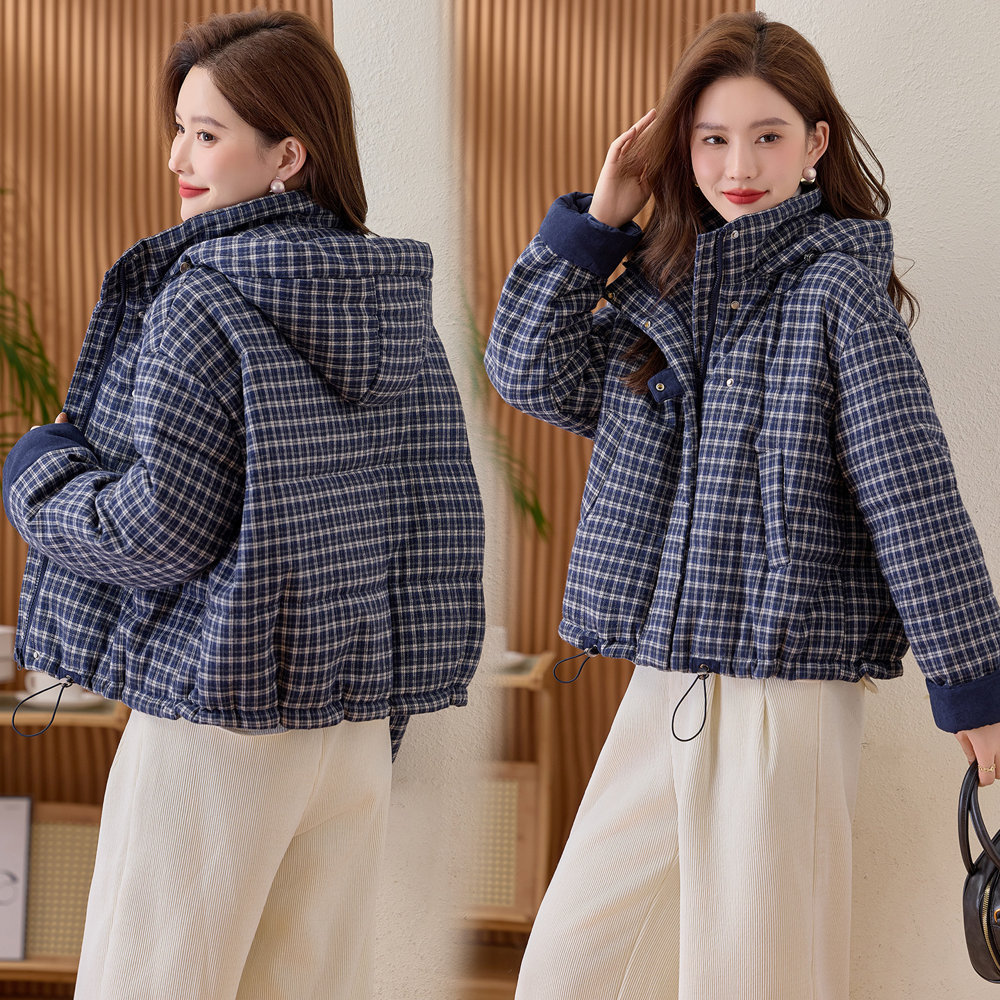 复古格子羽绒棉服女2025冬季新款短款保暖棉衣巨好看的夹棉厚外套