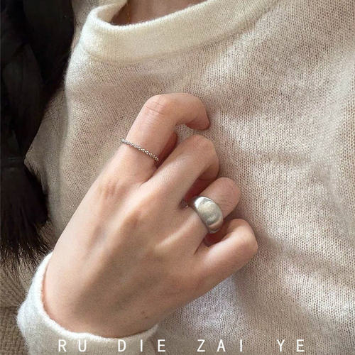 如蝶在野 留白~冷淡风哑光拉丝戒指小众高级感叠戴百搭食指开口戒