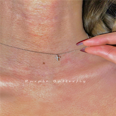 直男不懂的小心机 锆石微镶钻锁骨项链 又欲又清纯 超mini十字架