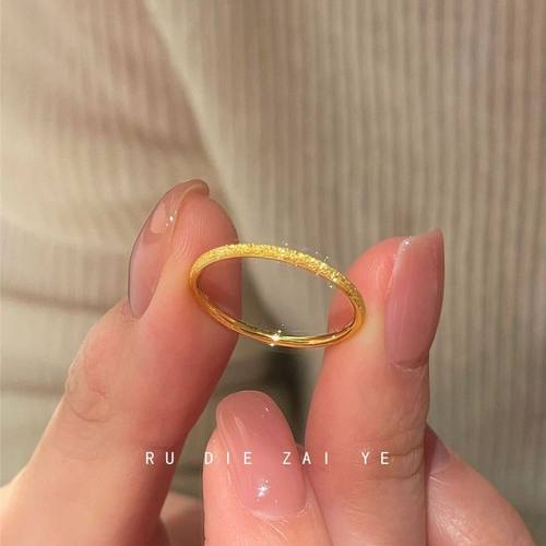 如蝶在野 不掉色！细闪满天星极细磨砂钛钢戒指高级素圈叠戴指环