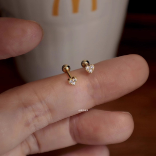 如蝶在野 睡觉不用摘超迷你螺纹耳钉养耳洞爱心拧螺丝极小耳骨钉