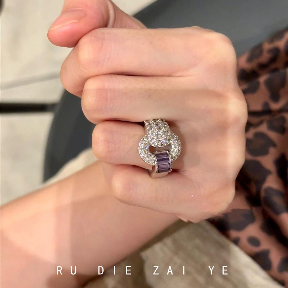 如蝶在野 紫璃~中古vintage紫色元宝扣戒指轻奢清冷高级感开口戒