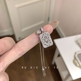 如蝶在野 中古满钻无事牌项链轻奢复古小众高级感名媛风锁骨链