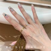 如蝶在野 五花排戒满钻镀金女锆石花朵轻奢高级感精致百搭戒指