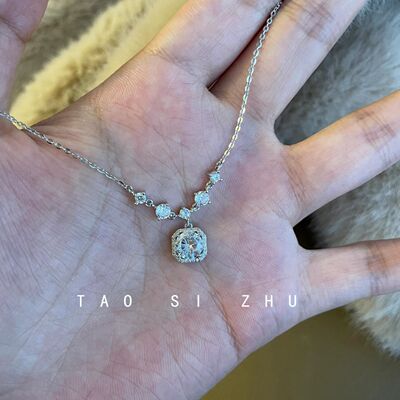 如蝶在野 超惊艳~方钻锆石项链清冷感超闪轻奢高级感锁骨链