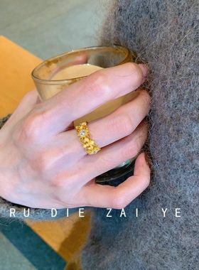 如蝶在野 Vintage中古鸢尾花灵蛇戒指女轻奢高级感食指可调开口戒
