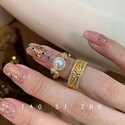 如蝶在野 vintage中古转运珍珠戒指穗穗平安戒轻奢高级感开口戒