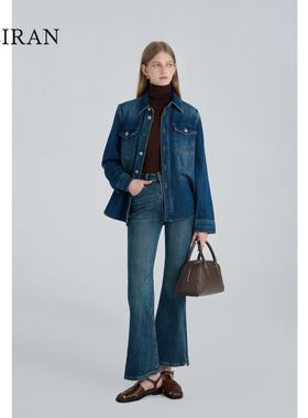 【为版型买单】未染牛仔裤女69009高腰复古色开衩微喇长裤