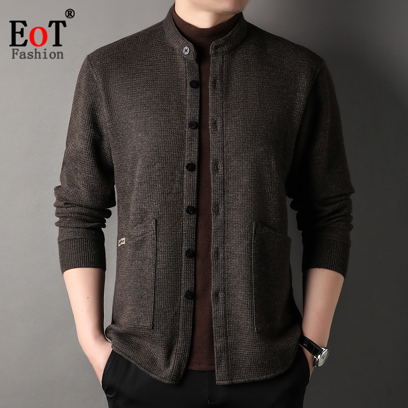 春秋中年男士开衫圆领套头假两件针织衫长袖T恤卫衣百搭休闲上衣
