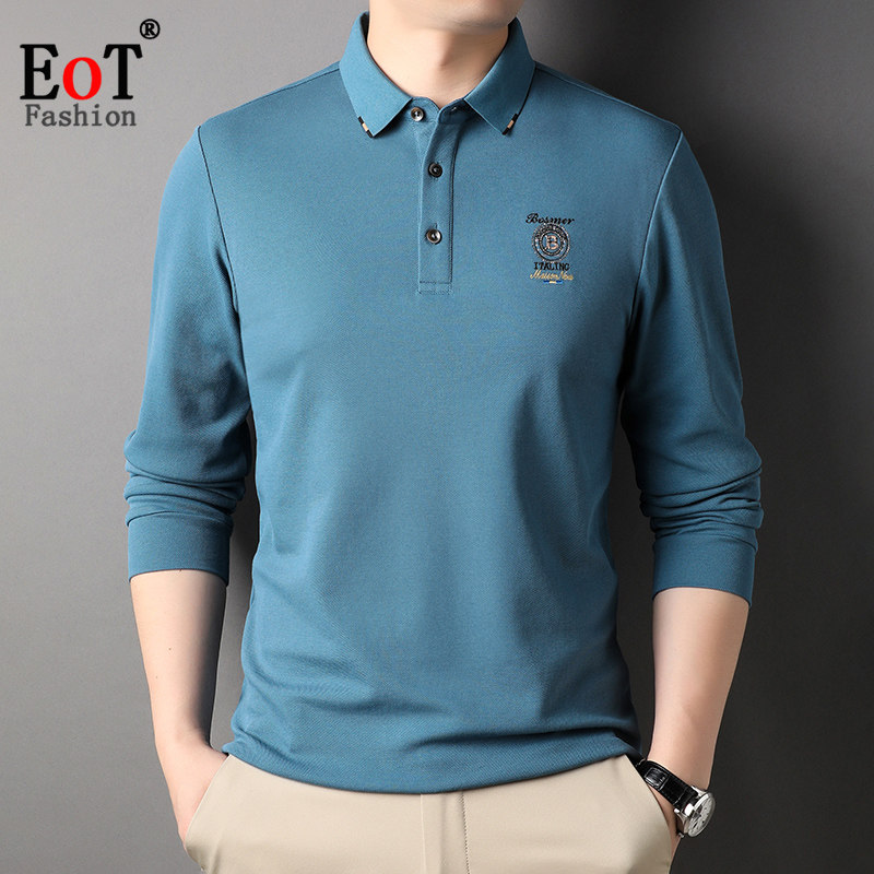 春秋新款中年男士长袖T恤珠地棉宽松休闲POLO衫爸爸装翻领体恤衫
