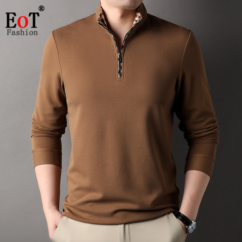 春装新款男士立领半拉链长袖T恤时尚百搭商务休闲polo衫纯色体恤