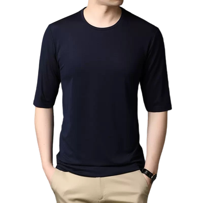 桑蚕丝中袖t恤男短袖纯色