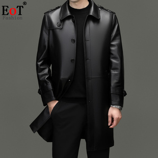 高端海宁真皮皮衣男翻领中长款头层绵羊皮风衣秋冬纽扣皮夹克外套
