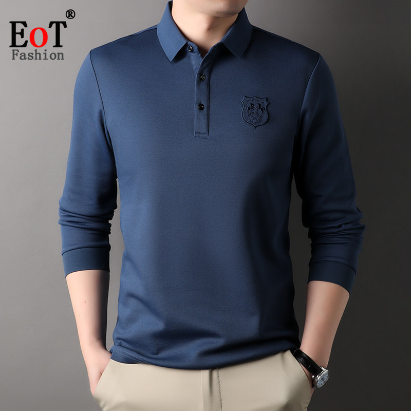 中年男士丝光棉长袖T恤翻领宽松休闲爸爸装POLO衫春装新款体恤衫