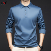 T恤翻领百搭商务休闲polo衫 春装 桑蚕丝长袖 中年男士 纯色体恤 新款