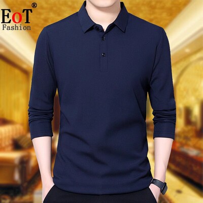 夏季薄款中年男士纯色长袖T恤爸爸装翻领宽松百搭休闲 免熨烫T恤