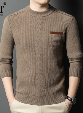 秋冬新款中年男士圆领套头羊毛衫加厚保暖针织衫爸爸装休闲毛衣潮
