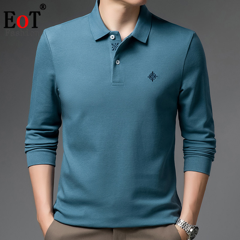 春装新款中年男士纯棉长袖T恤翻领宽松休闲爸爸装纯色polo衫体恤