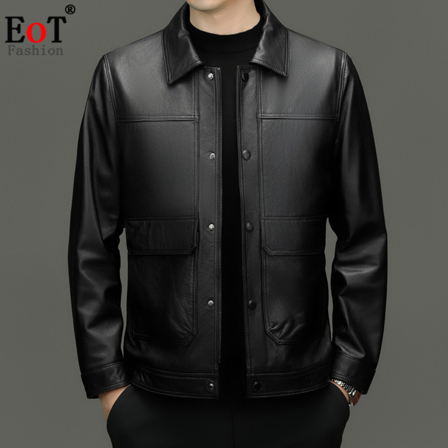 海宁皮夹克男短款翻领真皮皮衣2025新款时尚头层牛皮机车服外套潮