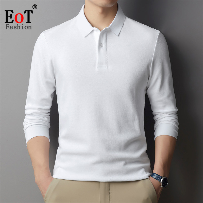 纯棉长袖T恤男翻领宽松百搭休闲纯色polo衫春秋中青年全棉体恤衫