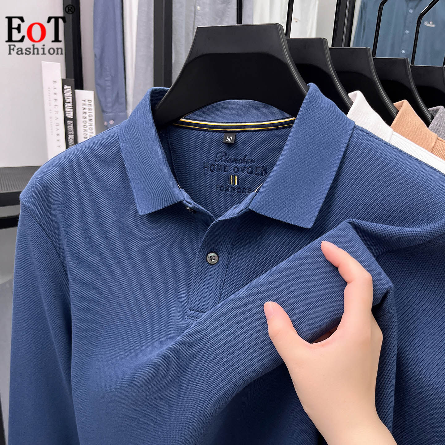 纯棉长袖T恤男士翻领宽松休闲纯色POLO衫爸爸装珠地全棉体恤上衣