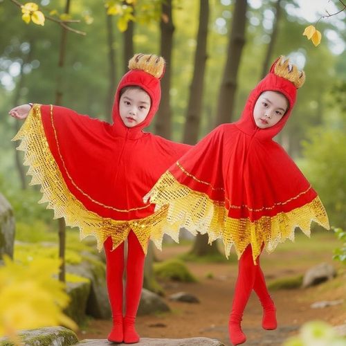 雪孩子演出服装火焰火娃娃儿童火苗童话剧美丽的花纹小雪花连衣裙