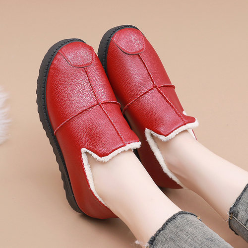 皮面防雪加厚加绒女棉鞋