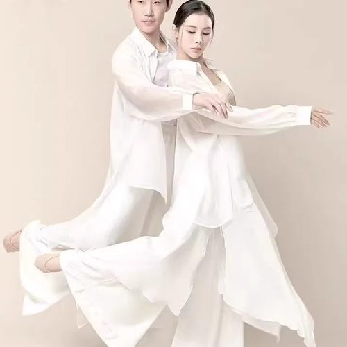 现代舞衬衫飘逸白色舞蹈服套装