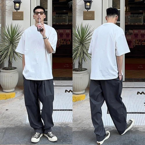 潮牌纯色重磅纯棉男夏季基袖t恤