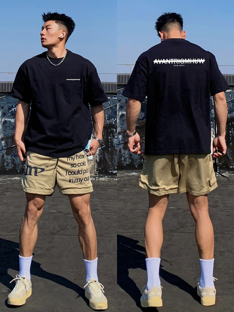 潮牌复古字母270g重磅纯棉潮男夏季短袖t恤美式宽松小众百搭体恤