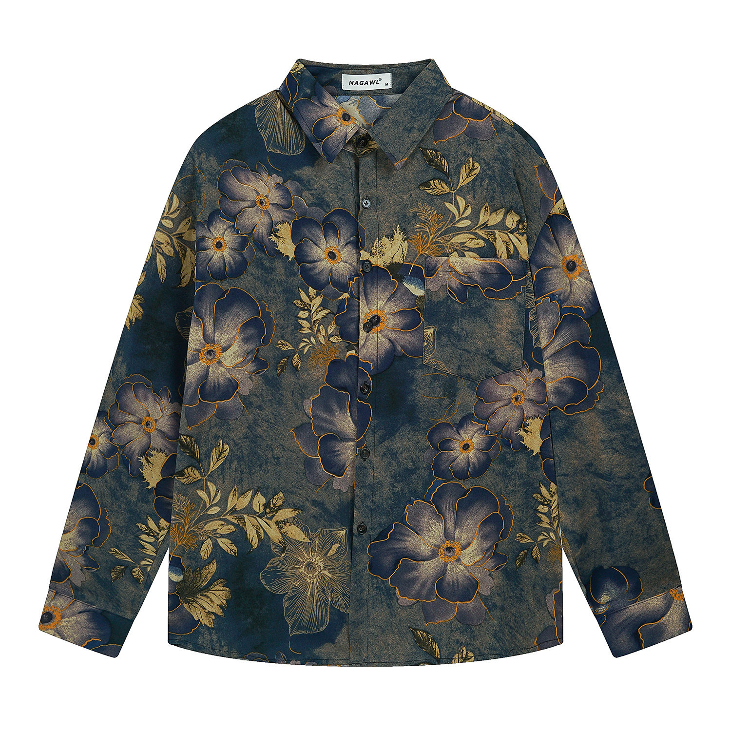 2026春季海边宽松复古港风痞帅长袖花衬衫高级感男士抗皱免烫衬衣