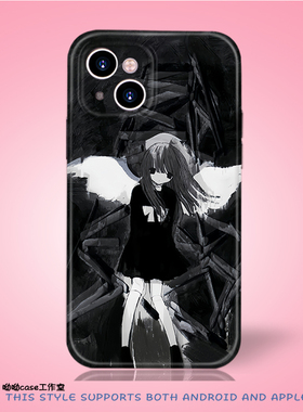 二次元漫画暗黑天使女孩适用iPhone16promaxIMD大孔黑框苹果15防摔全包菲林光面iqoo13红米k80小米14手机软壳