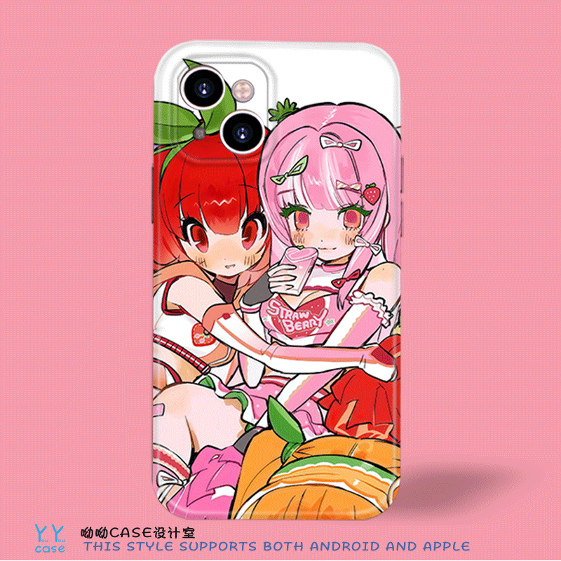 日系二次元可爱少女插画适用iPhone17promaxIMD亚克力黑边苹果15全包菲林光面硬华为nova13荣耀400安卓手机壳