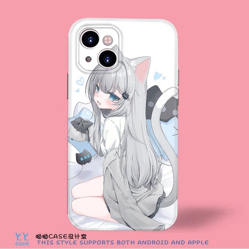 日系可爱二次元猫耳少女适用于iPhone17promax苹果16菲林光面全包小米15opporeno14vivos60一加ace3手机软壳
