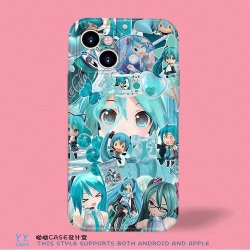 二次元超可爱初音未来miku拼贴适用iPhone17imd磁吸苹果16P华为p90promax菲林全包光面小米14vivos50oppo机壳