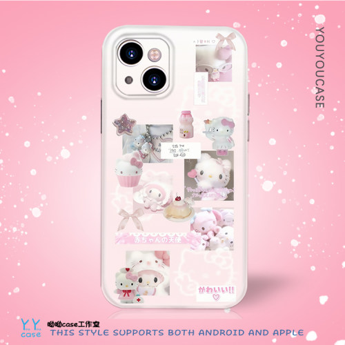 ins卡通可爱粉色少女心kitty适用iPhone16promax光面全包女生苹果15菲林荣耀90magic6华为pura70硅胶磨砂软壳