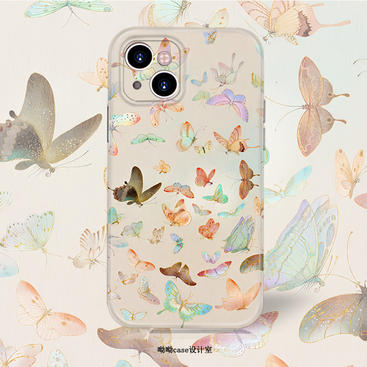 ins简约多巴胺炫彩蝴蝶适用iPhone15promax苹果13全包光面14华为nova7oppporeno8红米k60iqoo12pro手机菲林壳