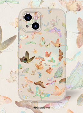 ins简约多巴胺炫彩蝴蝶适用iPhone15promax苹果13全包光面14华为nova7oppporeno8红米k60iqoo12pro手机菲林壳