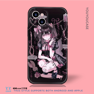 日系黑暗动漫萝莉猫耳女孩适用于iPhone17promax苹果16防摔全包菲林光面vivoiqoo15荣耀400小米13U硅胶手机壳