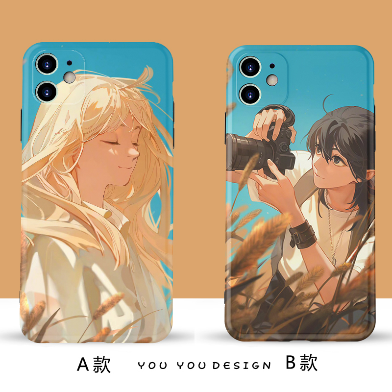 秋天浪漫情侣插画苹果动漫13pro