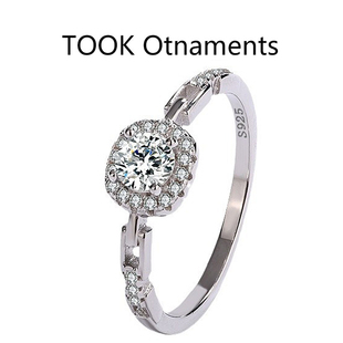 TOOK Otnament新款S925纯银方钻链条戒指女 时尚气质节日指环送礼