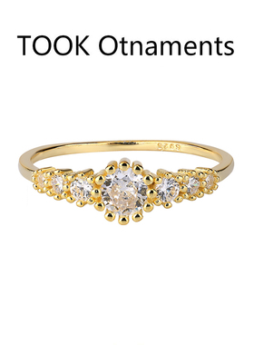 TOOK Otnament新款S925镶嵌锆石戒指女 气质百搭宴会节日精美饰品