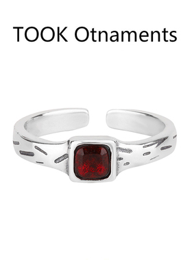 TOOK Otnament新款S925红钻开口戒指女气质百搭情人节精美指环520