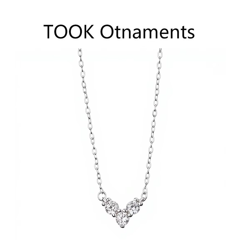 TOOK Otnament新款S925纯银爱心镶钻项链女 韩系时尚锁骨链送姐妹