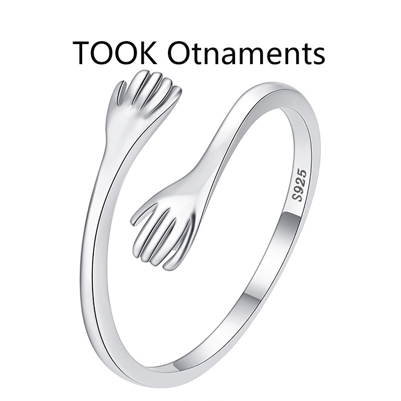 TOOK Otnament新款S925纯银素银拥抱戒指女节日送礼物指环饰品ins