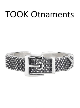 TOOK Otnament新款S925纯银皮带纹理戒指女 欧美时尚辣妹精美指环