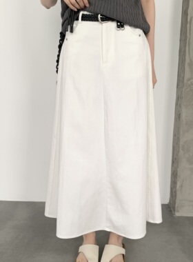 MMC-高腰显瘦百搭气质长款a字大裙摆伞裙半身裙(配腰带)