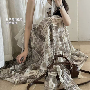 Miss 佩斯利几何拼接印花半身裙 配丝巾 62263半身裙 Rao欣尧AOT