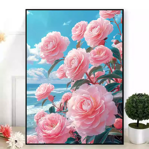 【加厚绣布】玄关画山茶花新款十字绣22色满绣无勾边大格60X80cm
